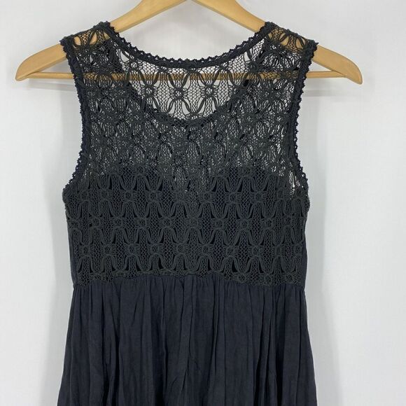Free People Dress Size Small Women Black Fiesta Crochet Mini Sleeveless Boho - Picture 6 of 7